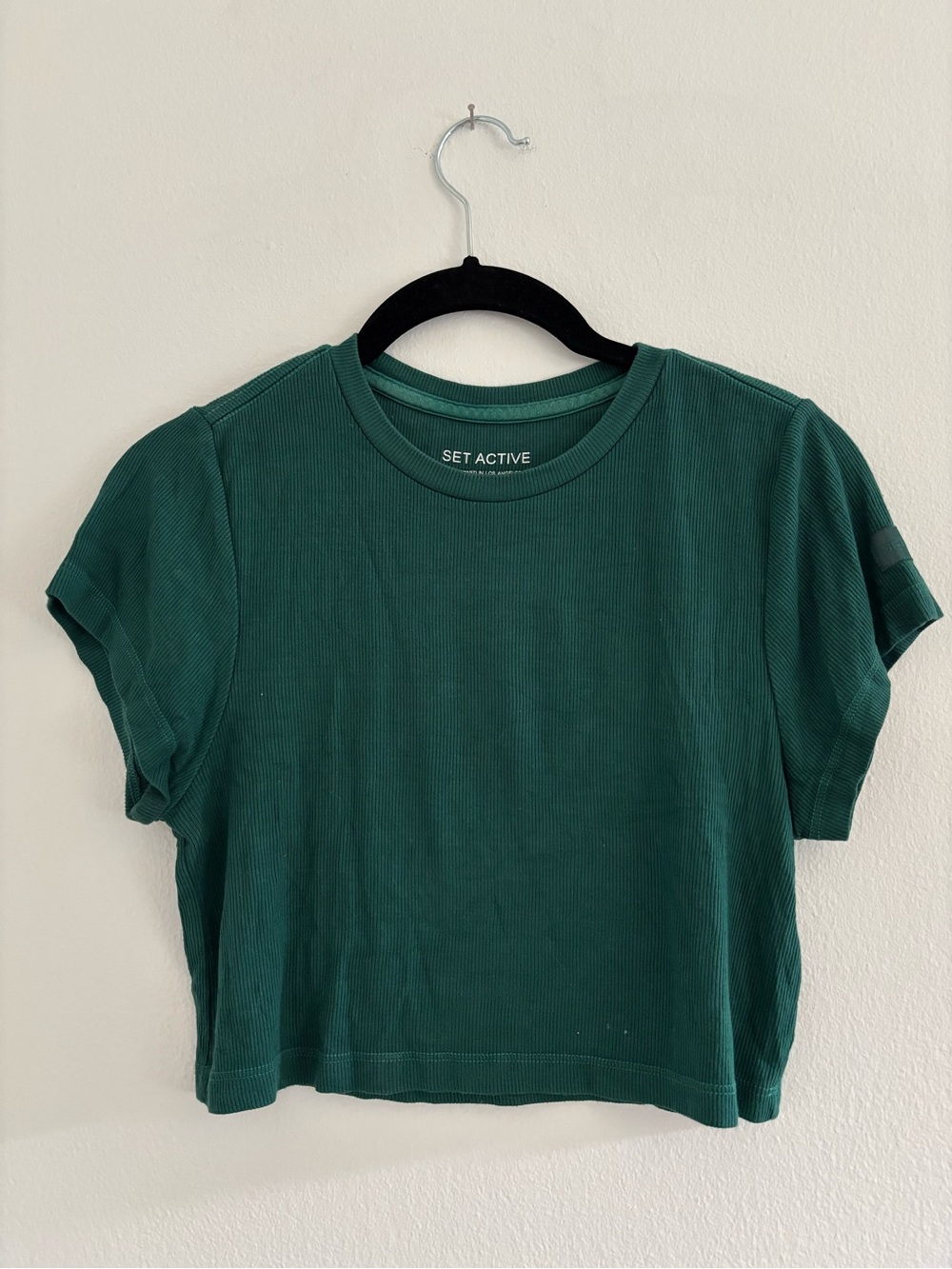 SET Active Forest Green Ribbed Crop Tee